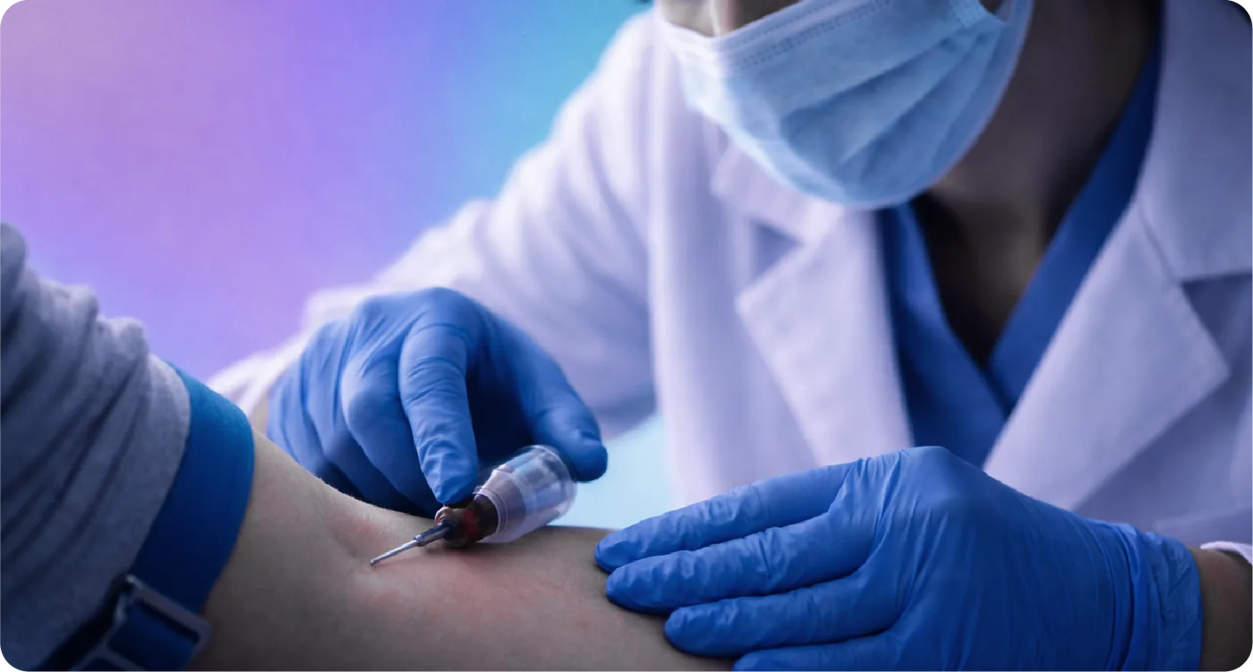 Blood draw by trained phlebotomist for EVA™ 70+ biomarker test in Dubai
